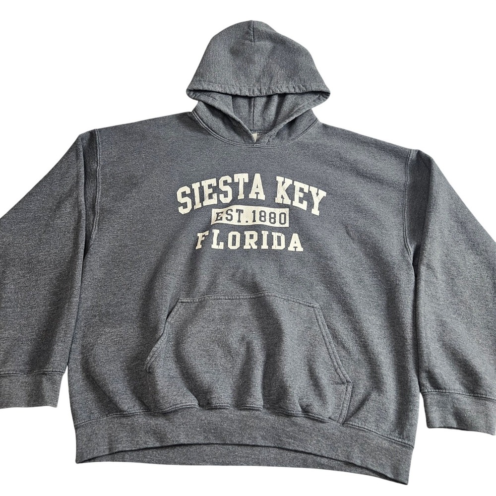 Siesta Key Florida Hoodie Mens‎ XL Gray Sweatshirt Heavy Blend Comfy Tourist